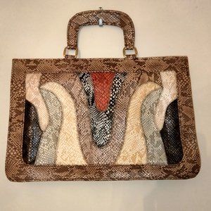 Faux snakeskin patchwork satchel handbag